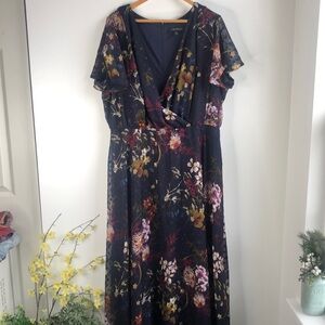 Lane Bryant navy floral Flutter Sleeve Maxi Dress